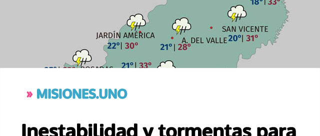 Inestabilidad y tormentas para el jueves, seguidas de días calurosos en Misiones